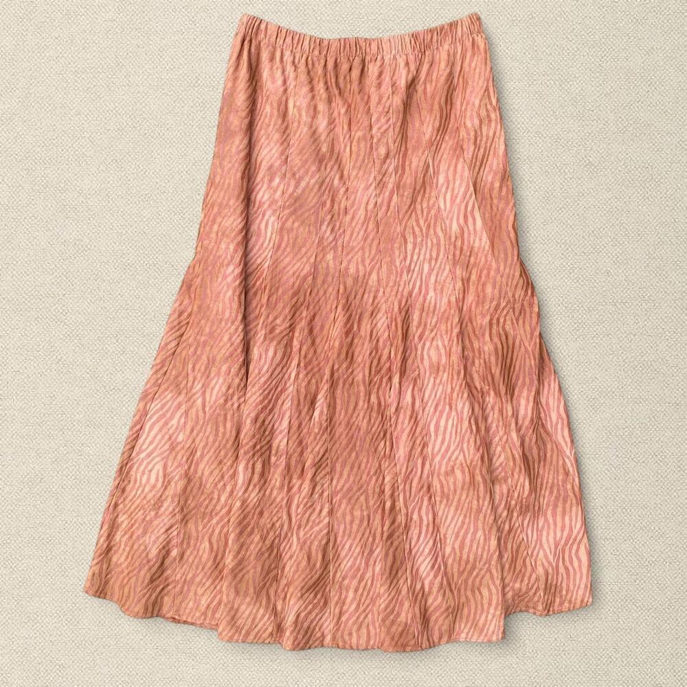 Faux Suede Zebra Print Maxi Swing Skirt Orange Soft sz S Reba